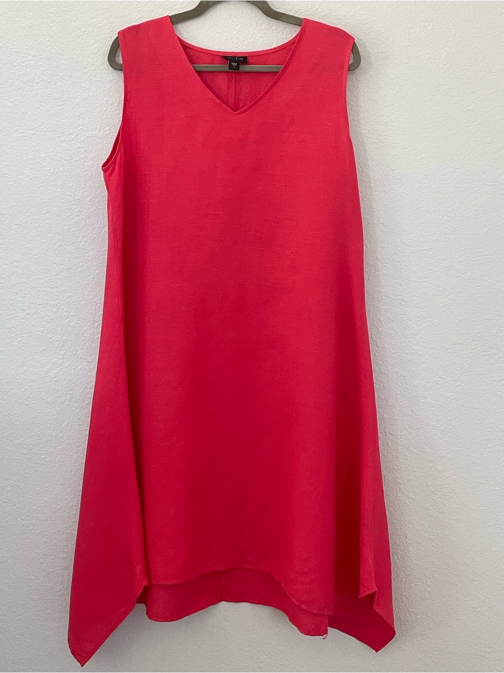 Zoofan Women’s Large 100% Linen Coral Sleeveless Midi Dress Handkerchief Hem EUC